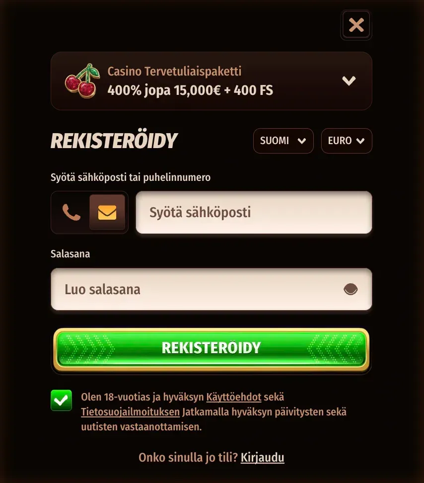 Rekisteröintilomake WestAce casino
